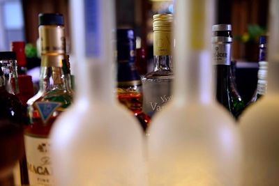 Close-up of bottles on table