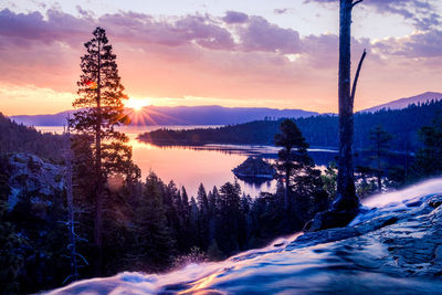 Scenic view of lake during sunset