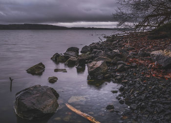 Scenic view of sea against cloudy sky