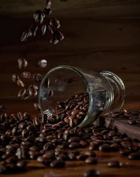 Close-up of coffee beans on table