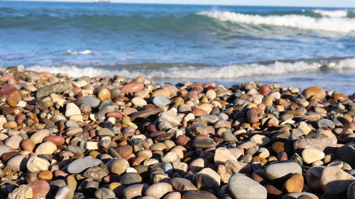 Close-up of pebbles at beach