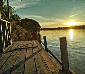 Scenic view of lake against sky during sunset