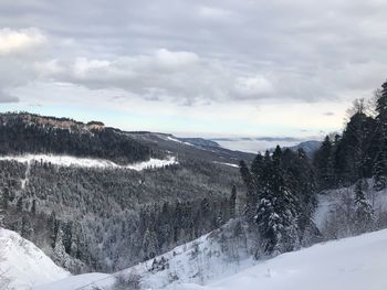 Scenic view of snowcapped mountains against sky