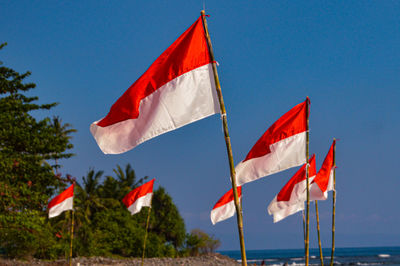 Low angle view of flag against sky