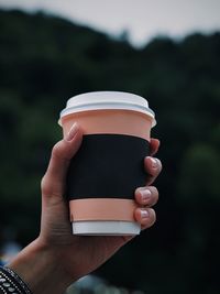 Close-up of hand holding ice cream against blurred background