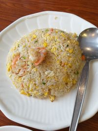 High angle view of breakfast served in plate