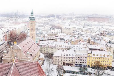 High angle view of buildings in city