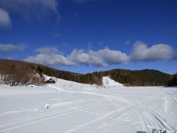 Scenic view of snowcapped landscape against sky