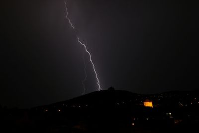 Illuminated ferris wheel at night