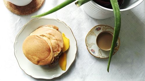 High angle view of breakfast on table