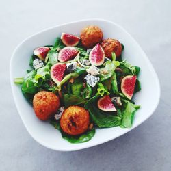 High angle view of salad in plate on table