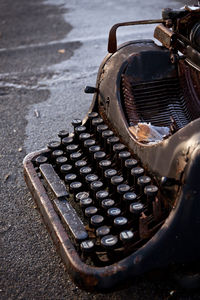 Close-up of abandoned typewriter