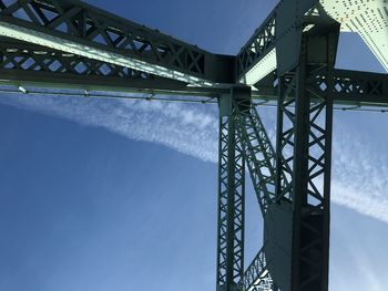 Low angle view of bridge against blue sky