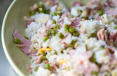 High angle view of rice served in bowl