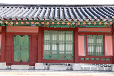 Closed door of building