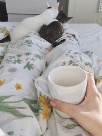 Midsection of woman lying on bed