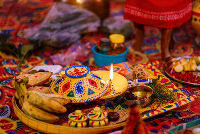 Close-up of multi colored candles