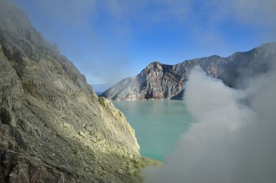 Panoramic view of volcanic mountain against sky