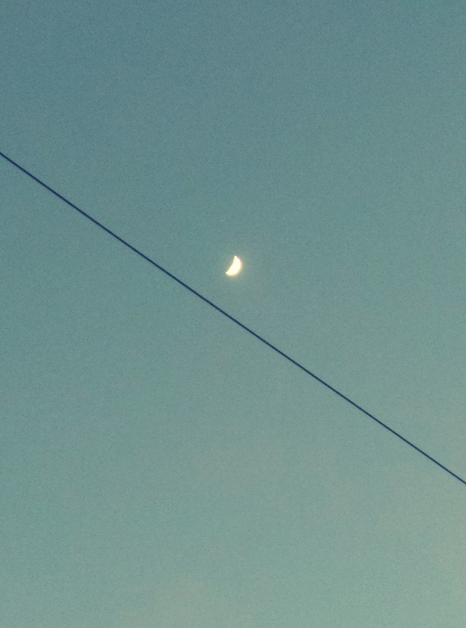 low angle view, moon, sky, electricity, copy space, clear sky, nature, power line, beauty in nature, no people, night, street light, outdoors, full moon, tranquility, astronomy, lighting equipment, scenics, cable, dusk