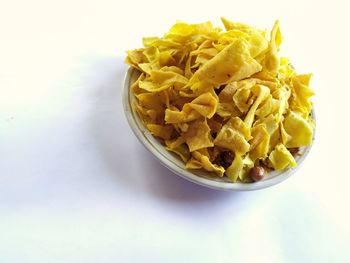 High angle view of vegetables in bowl on table