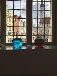 Close-up of glass window on table