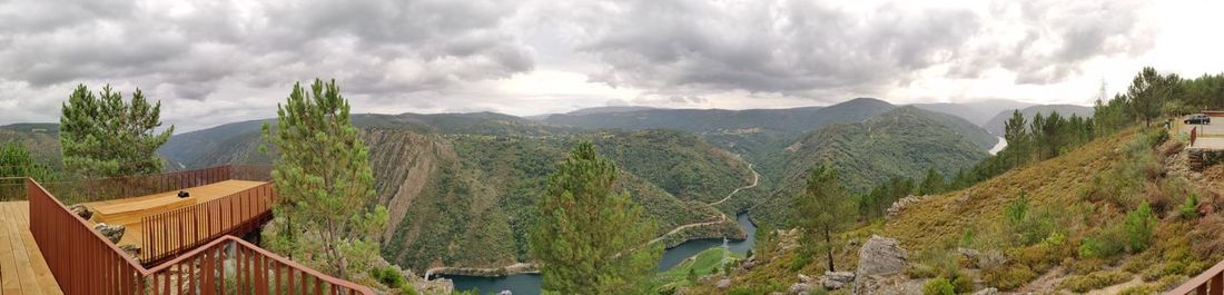 Panoramic view of landscape and mountains against sky