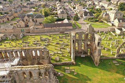 A panorama of the ruins of elgin cathedral at dusk. moray, scotland, uk