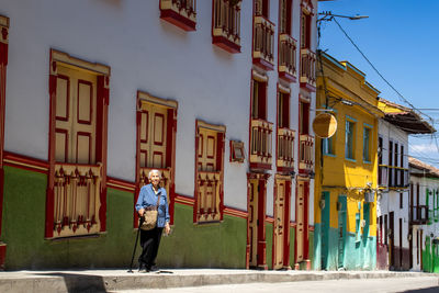 Senior woman tourist at the heritage town of salamina in the department of caldas in colombia