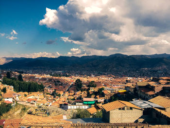 High angle view of townscape against sky