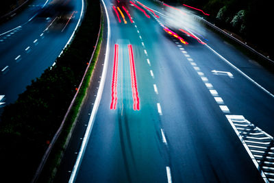 Blurred motion of highway against sky in city