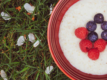 High angle view of breakfast served in bowl