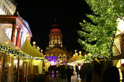 Low angle view of built structure at night