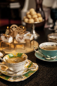 Close-up of coffee served on table