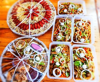 High angle view of food on table