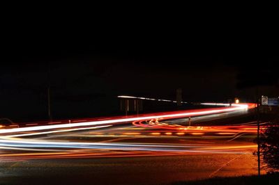 Light trails on road at night