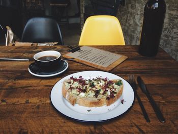 High angle view of breakfast on table