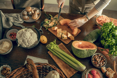 High angle view of food on table