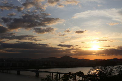 Scenic view of river against sky during sunset