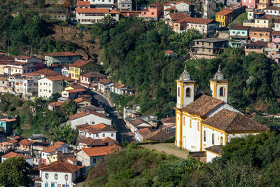 High angle view of buildings in town