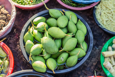 High angle view of fruits for sale in market