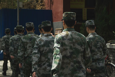 Rear view of army soldiers