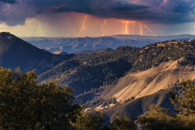 Scenic view of mountains against sky during sunset