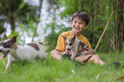 Portrait of a dog on landscape