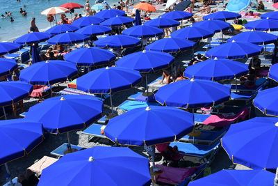 High angle view of people with umbrella