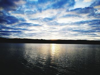 Scenic view of lake against sky during sunset