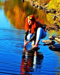 Woman standing in water