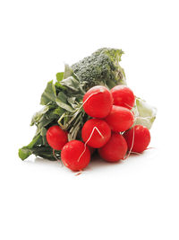 Close-up of strawberries on white background