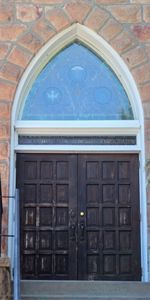 Closed door of building