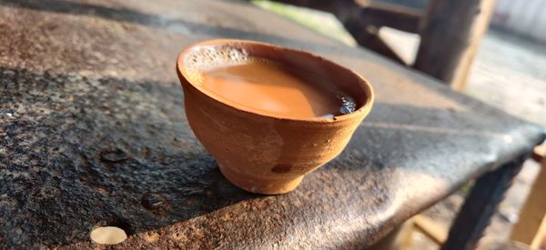High angle view of coffee on table