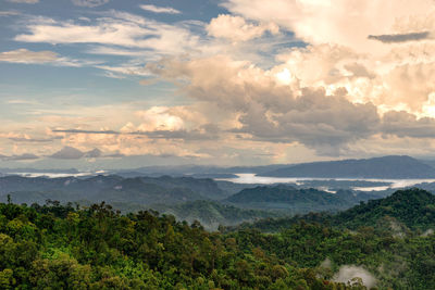 Scenic view of mountains against sky during sunset